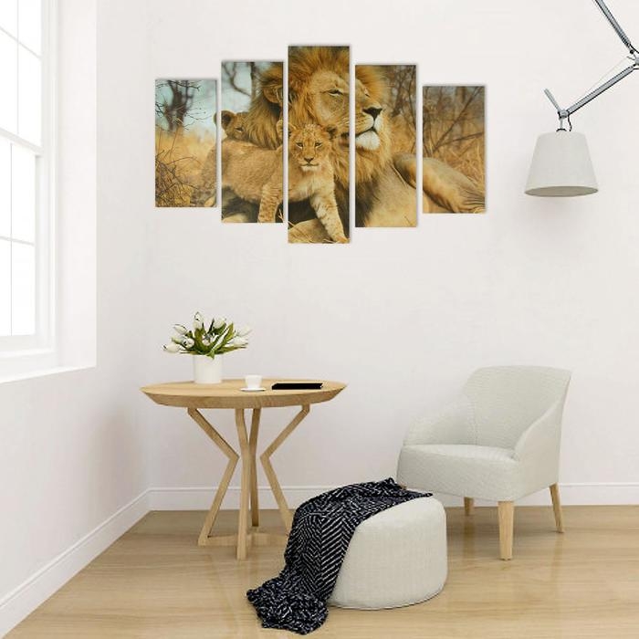 Картина модульная на подрамнике  Картина модульная на подрамнике "Львиное семейство" 2-25х52, 2-25х66,5,1-25х80, 80*140 см