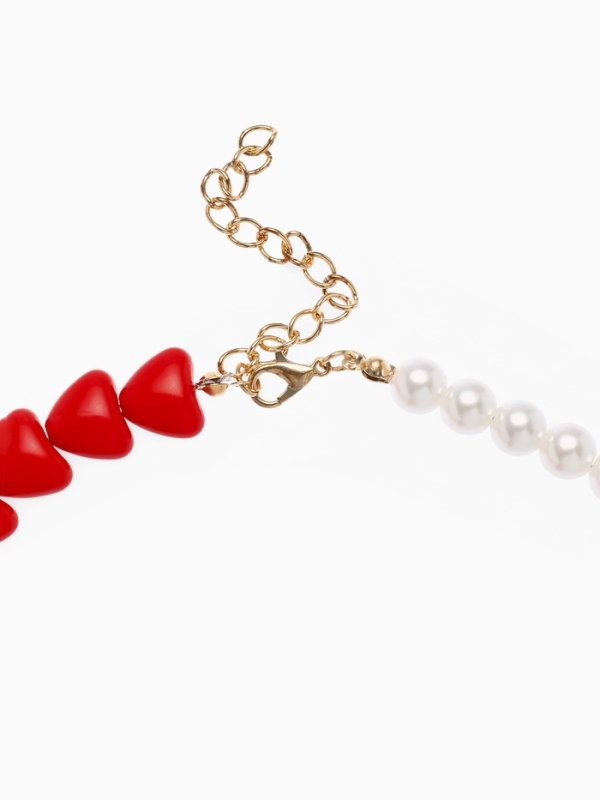 Бусы с жемчугом «Сердце» бусины, красно-белый в золоте