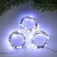 Набор гирлянд &laquo;Нить&raquo; 2 м роса, IP20, серебристая нить, 20 LED, свечение белое, 3 режима, батарейки AG13&times;3 (в комплекте), 3 шт.