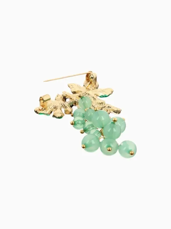 Брошь &laquo;Нефрит&raquo;, виноград, зелёный в золоте
