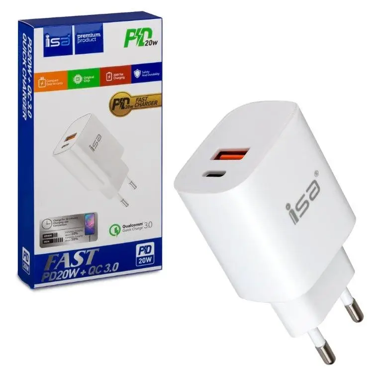 Переходник СЗУ HS18 на USB + Type-C PD20W + QC3.0 ISA белый Переходник СЗУ HS18 на USB + Type-C PD20W + QC3.0 ISA белый