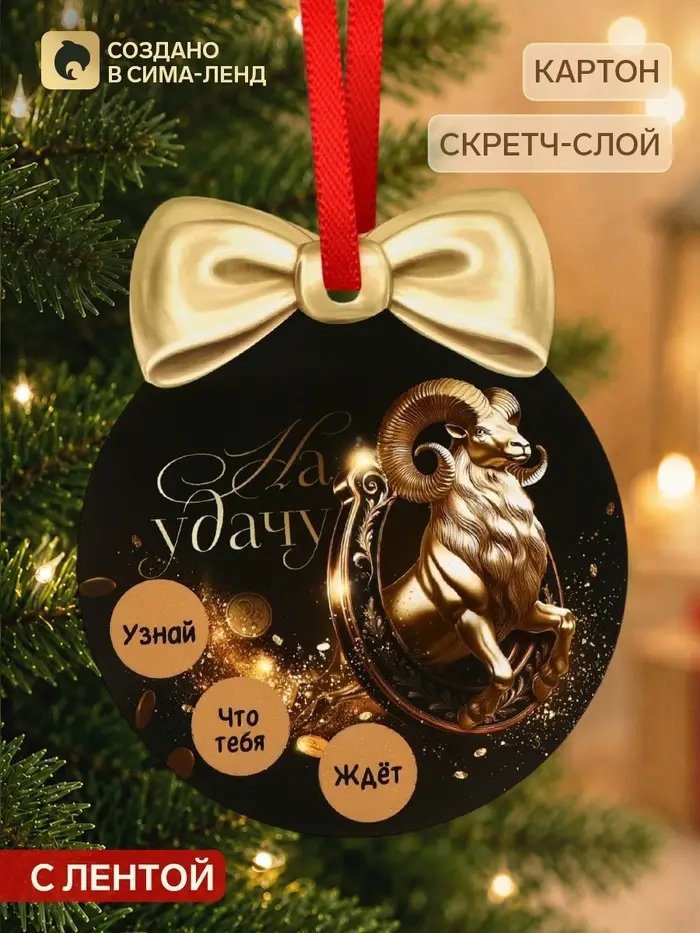Елочная игрушка со скретч-слоем &laquo;На удачу в 2027&raquo;,12.4&times;14.6 см