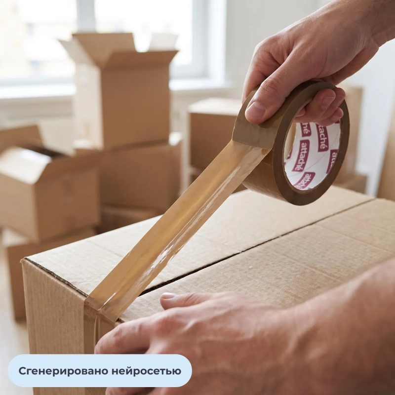 Клейкая лента одностор. упаковоч. ATTACHE 50мм х 66м 50мкм коричн. 6 шт/уп