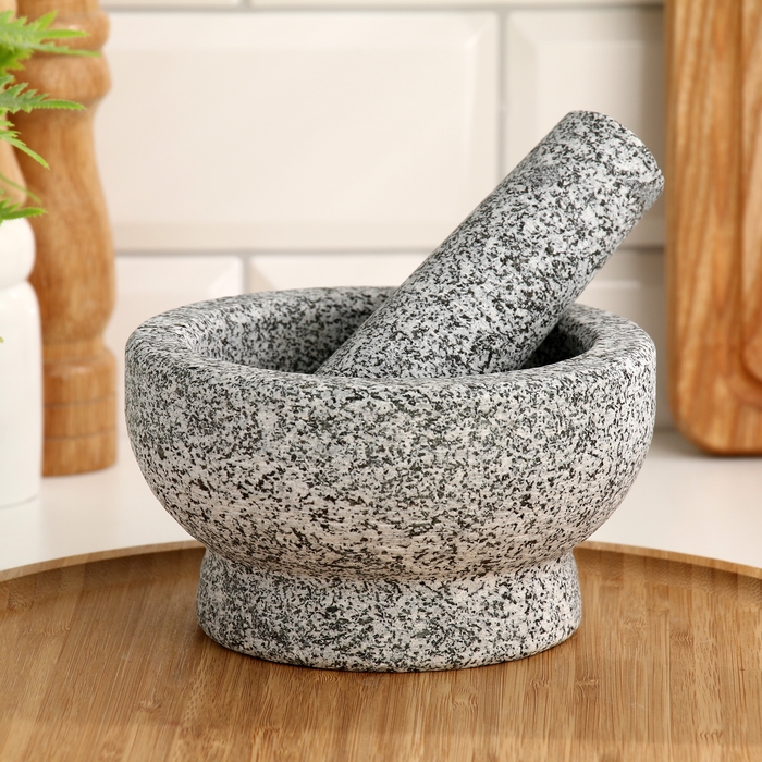 Ступка с пестиком из камня большая, 450 мл, серая, в коробке Ступка с пестиком из камня большая, 450 мл, серая, в коробке