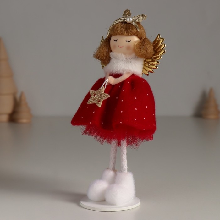 Кукла интерьерная Кукла интерьерная "Ангелочек в красном платье, со звёздочкой" 5х7,2х15,5 см