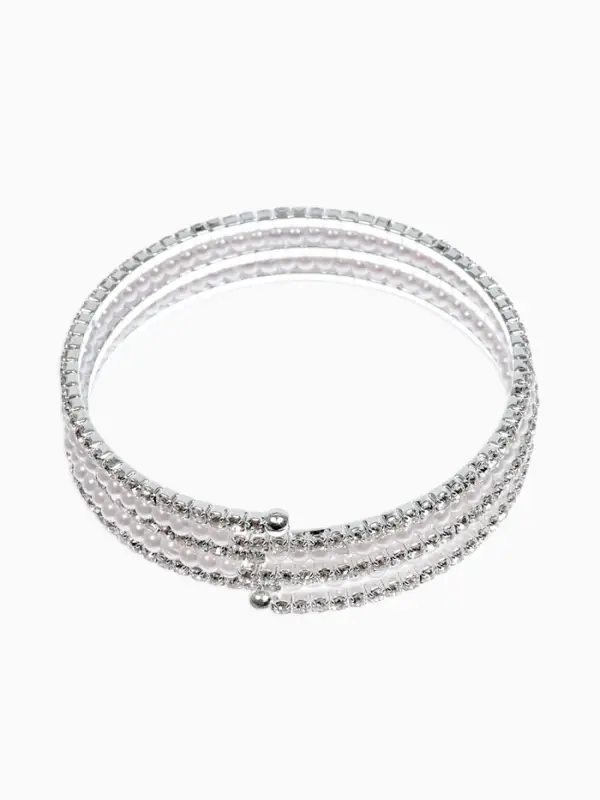 Браслет пружинка со стразами &laquo;Жемчуг&raquo;, d=5.5, белый в серебре