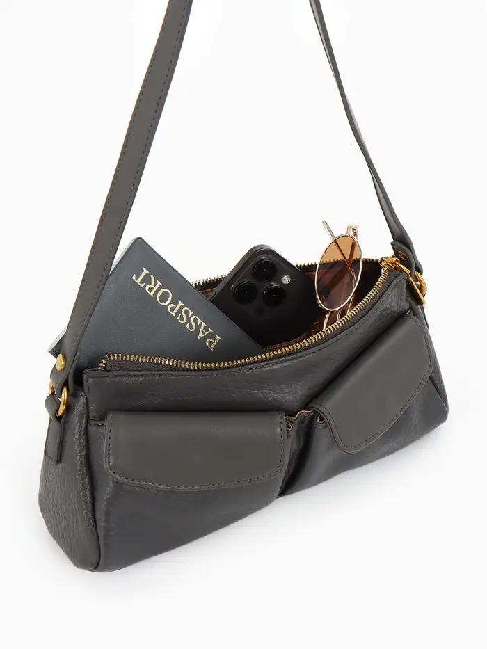 Сумка женская багет TEXTURA на молнии, 27&times;8&times;13 см, тёмно-серая