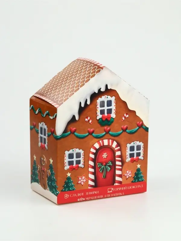 Набор с горячим шоколадом 3 шт, маршмеллоу и декором "Пряничный домик"