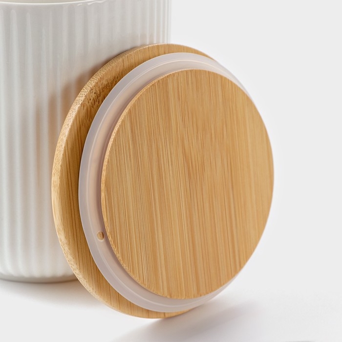 Банка для хранения сыпучих продуктов BellaTenero, 600 мл, d=10 см, с бамбуковой крышкой, фарфоровая, цвет белый