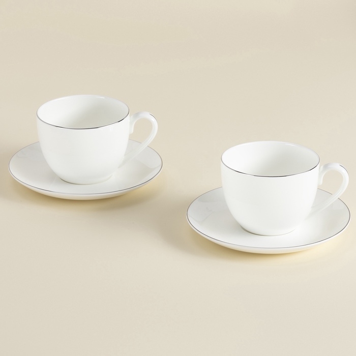 Чайные пары SL Home «Каскарон», 240 мл, набор 2 шт, костяной фарфор, белые Чайные пары SL Home «Каскарон», 240 мл, набор 2 шт, костяной фарфор, белые