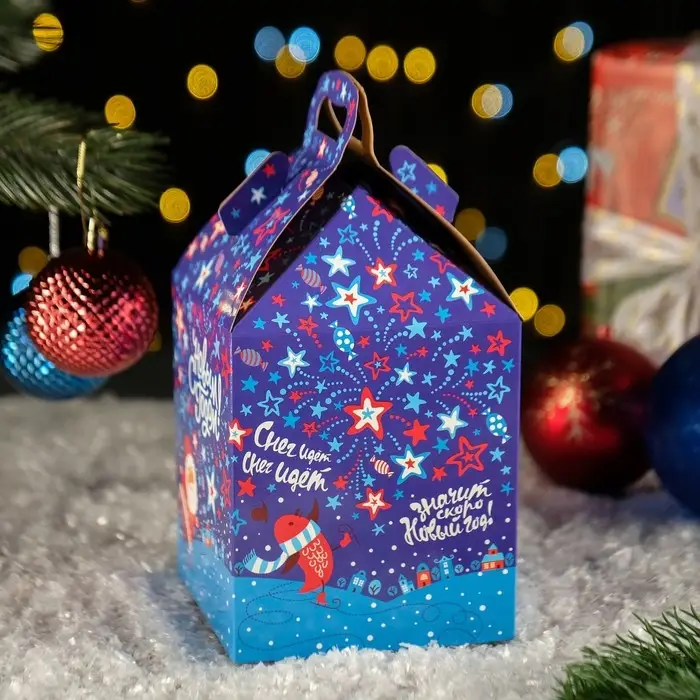 Коробка новогодняя подарочная складная «Фейерверк» 12×12×17 см