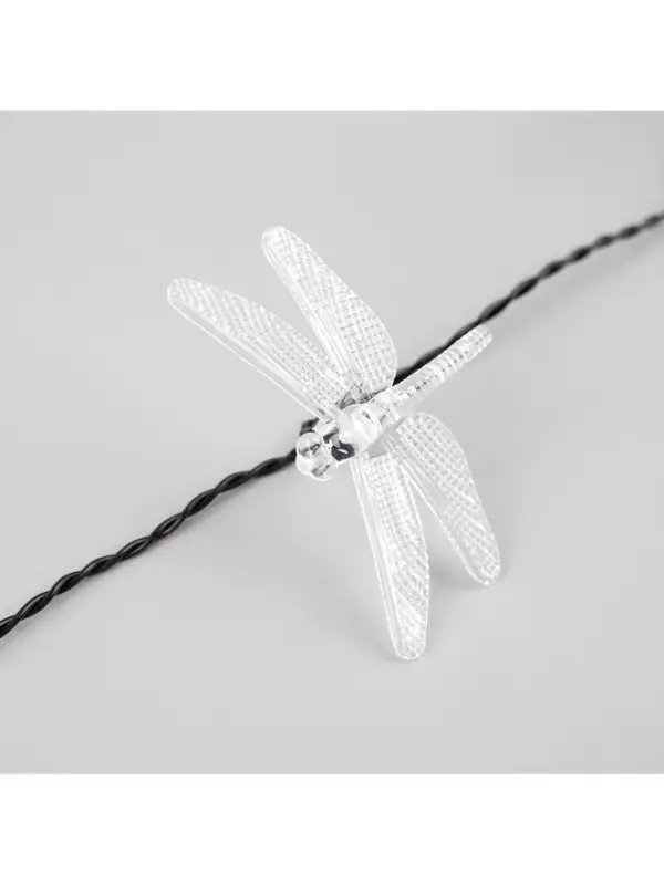 Гирлянда &laquo;Нить&raquo;, 4.5 м, уличная, с насадками &laquo;Стрекоза&raquo;, IP44, 30 LED, 2 режима, солнечная батарея, тёмная нить, свечение белое