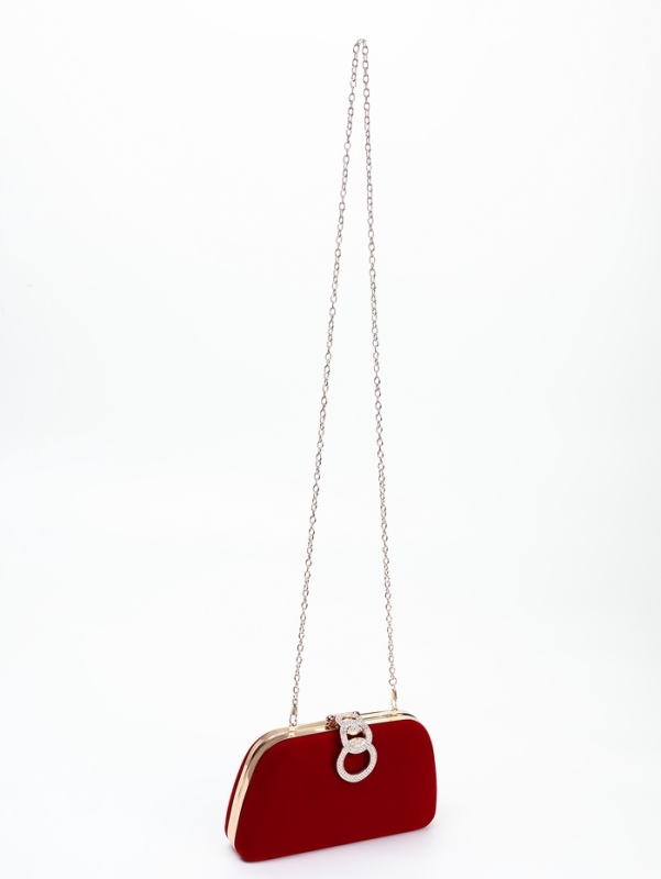 Сумка жен, 20*6*12, отд на фермуаре, цепь, текстиль, красный
