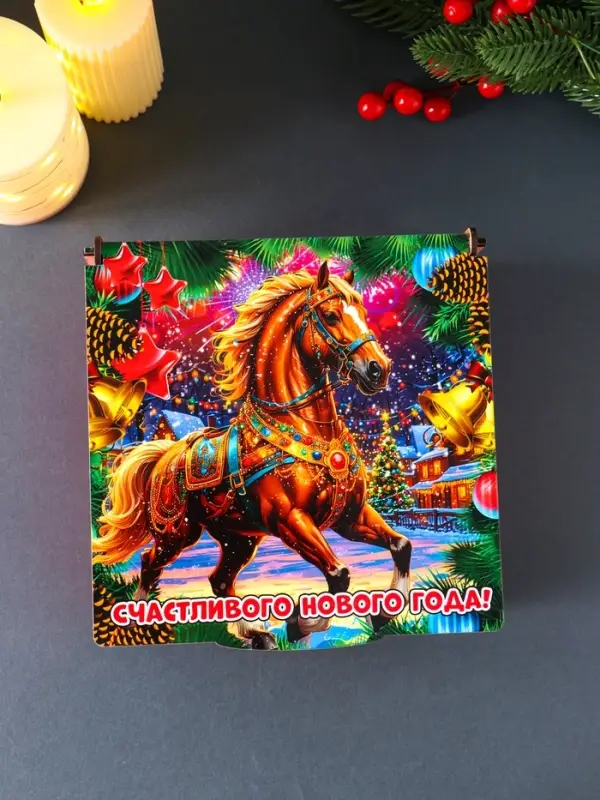 Короб сувенирный, новогодний, подарочный №4 "С Новым Годом" 18х18х9,5 см