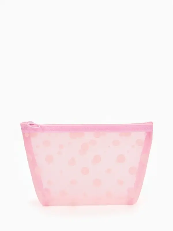 Косметичка дор Горох, сетка 17*6,5*13,5, отд на молнии, розовый Косметичка дор Горох, сетка 17*6,5*13,5, отд на молнии, розовый