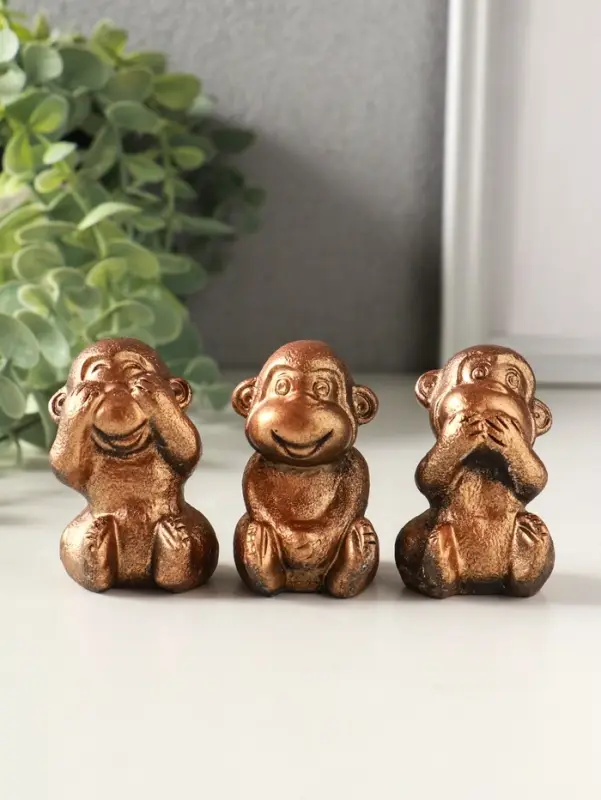 Набор фигурок гипс &laquo;Обезьянки ничего не вижу не слышу не скажу&raquo;, 4 шт., 6 см, под бронзу