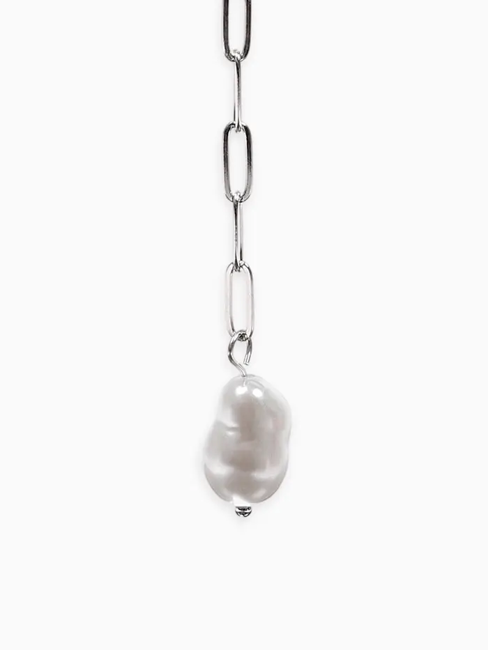Цепь с бусиной "Жемчужина", вытянутое звено, цвет белый в серебре