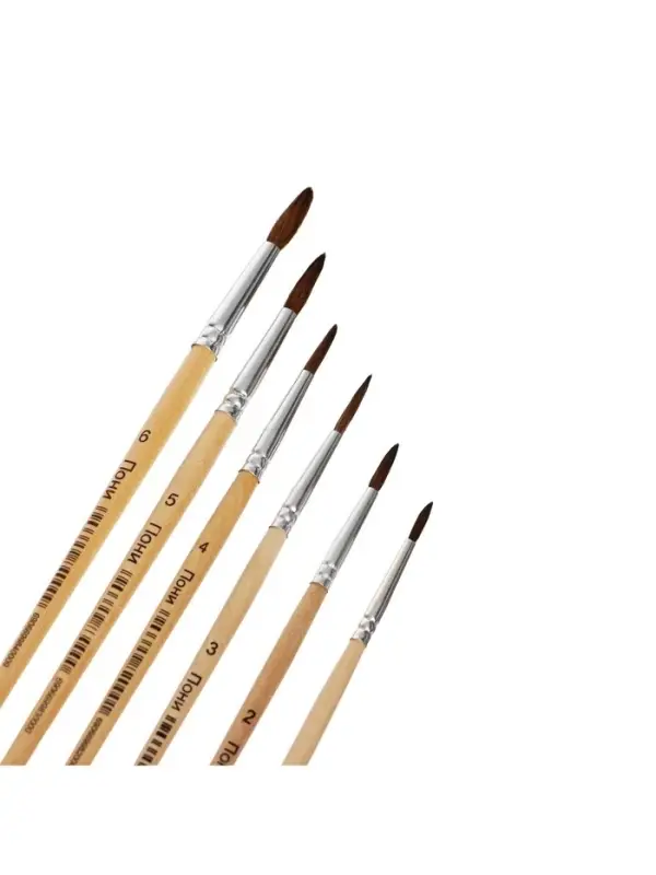 Набор кистей для рисования, пони, 6 штук: № 1, 2, 3, 4, 5, 6, круглые, деревянная ручка, международный размер