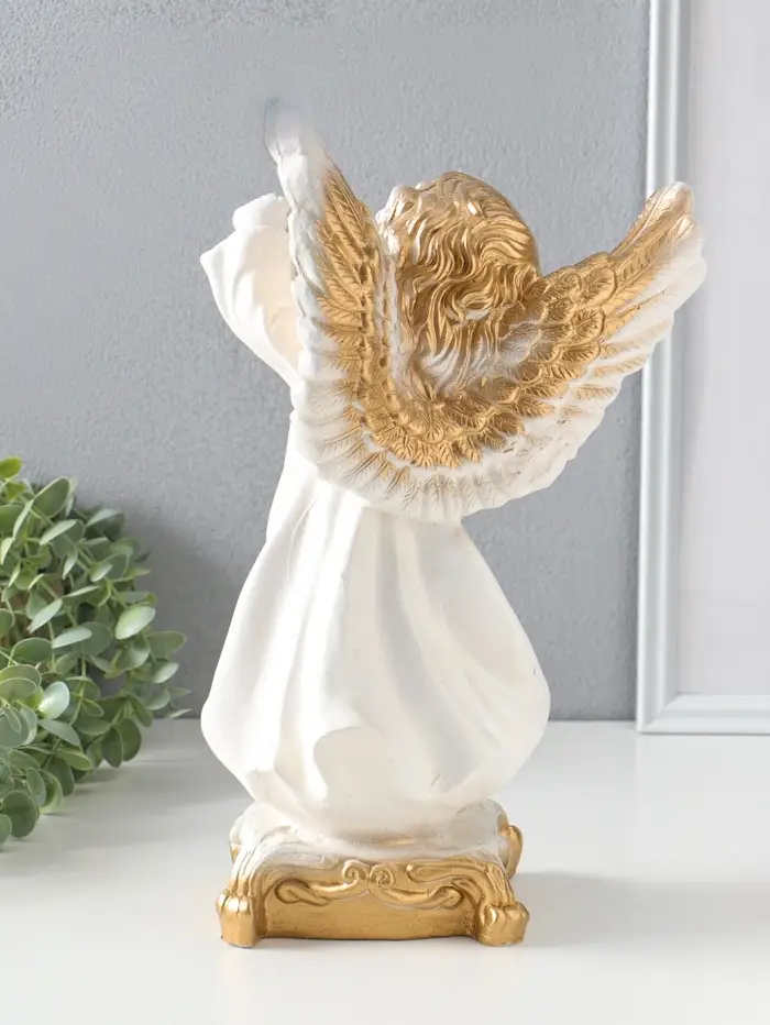 Фигура "Ангел с фонарём" белый, 34х22х15 см