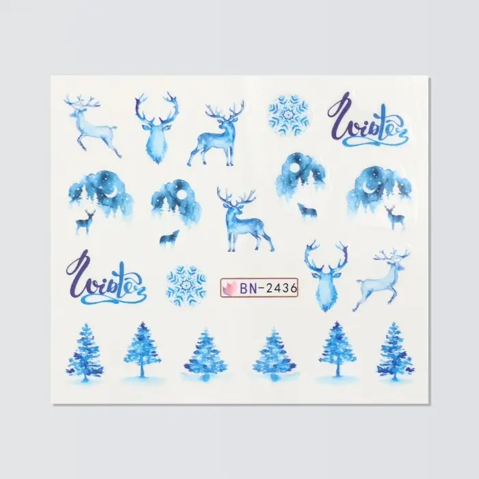 Слайдеры для ногтей «Christmas deer», голубые Слайдеры для ногтей «Christmas deer», голубые