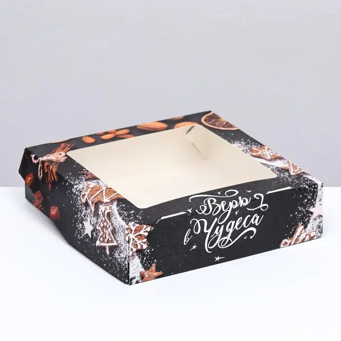 Коробка подарочная новогодняя складная с окном «Верь в чудеса» 15×15×4 см Коробка подарочная новогодняя складная с окном «Верь в чудеса» 15×15×4 см