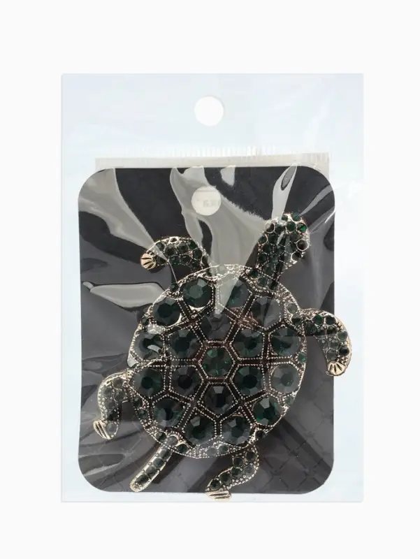 Брошь &laquo;Черепаха с хвостиком&raquo;, цвет изумруд в чернёном золоте