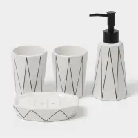Аксессуары для ванной &laquo;Локо&raquo;, 4 предмета, дозатор для мыла 280 мл, мыльница, 2 стакана 250 мл, белые