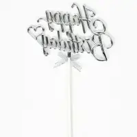 Топпер для торта Happy Birthday, серебряный