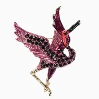 Брошь &laquo;Птица&raquo; аист, стразы, цвет фиолетовый в золоте