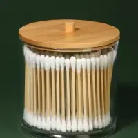 Органайзер для ватных палочек &laquo;BAMBOO&raquo;, с крышкой, d=9.5&times;9.7 см, прозрачный, коричневый