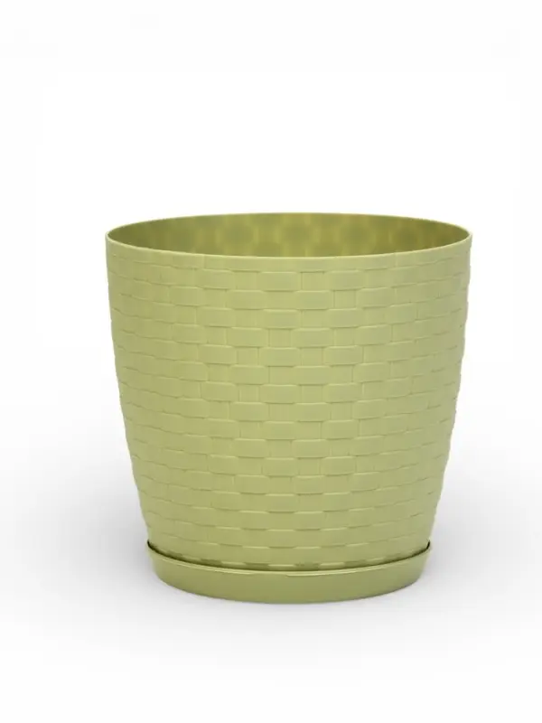 Горшок для цветов с поддоном &laquo;Ротанг&raquo;, 2 л, d=15 см, h=14 см, пластиковый, оливковый