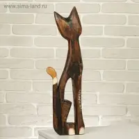 Сувенир дерево "Кошка в ошейнике из камней и с расписным цветком" 60х12х6 см