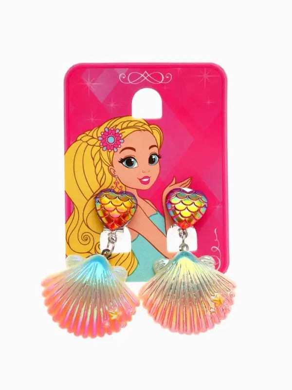 Клипсы детские «Выбражулька» ракушка, элемент сердце, разноцветные Клипсы детские «Выбражулька» ракушка, элемент сердце, разноцветные