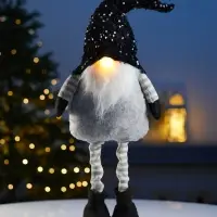 Фигура текстиль «Гном в черном» 50-70 см, телеск-е ножки, 1LED, LR1130х3 (в компл.),Т/БЕЛЫЙ