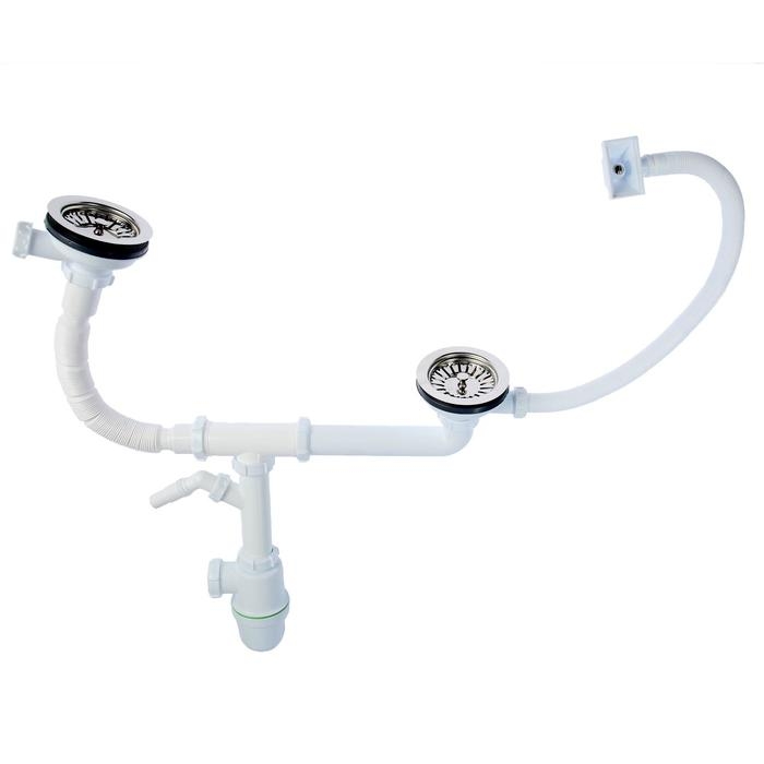 Сифон для мойки Akvater, 3 1/2 Сифон для мойки Akvater, 3 1/2" х 40 мм, двойной, прямоуг. перелив, отвод для стир. машины