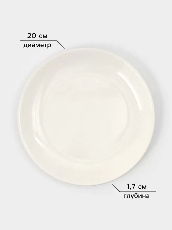 Тарелки обеденные Доляна White Label, набор 4 шт., d=20 см, фарфор, белые