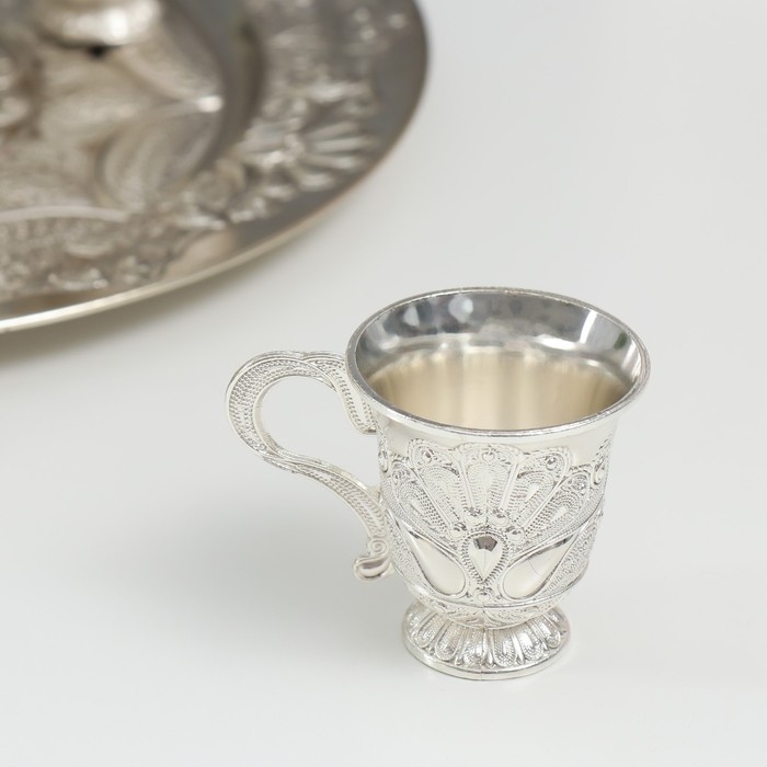 Набор винный кувшин, 6 бокалов и поднос  Набор винный кувшин, 6 бокалов и поднос "Стамбул. Медальон и узоры" серебро