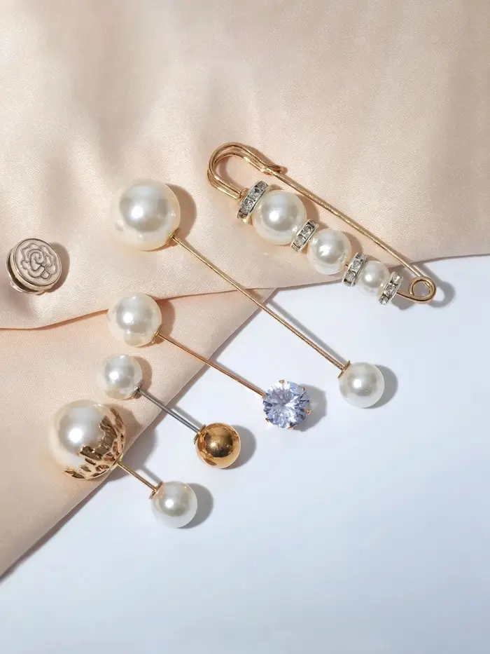 Набор булавок (6 шт.) &laquo;Жемчужное ассорти&raquo;, 6.5 см, белый в золоте