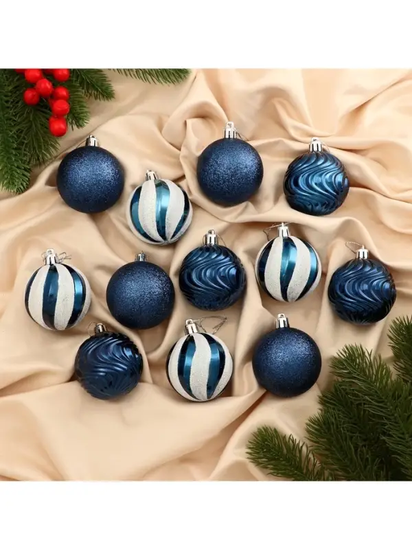 Ёлочные игрушки &laquo;Мелодия&raquo;, d=6 см, набор 12 шт., полосы, бело-синий