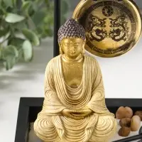 Сад Дзен "Будда в кремовом у гонга" песок+камни+аромапалочки 13,2х15х16 см