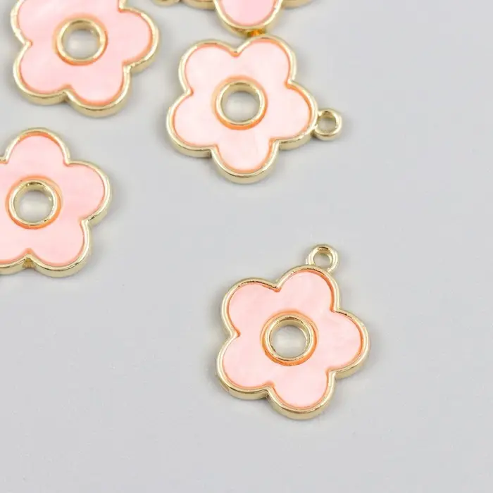 Декор для творчества металл, акрил "Розовый цветочек" золото 0,2х1,6х1,7 см