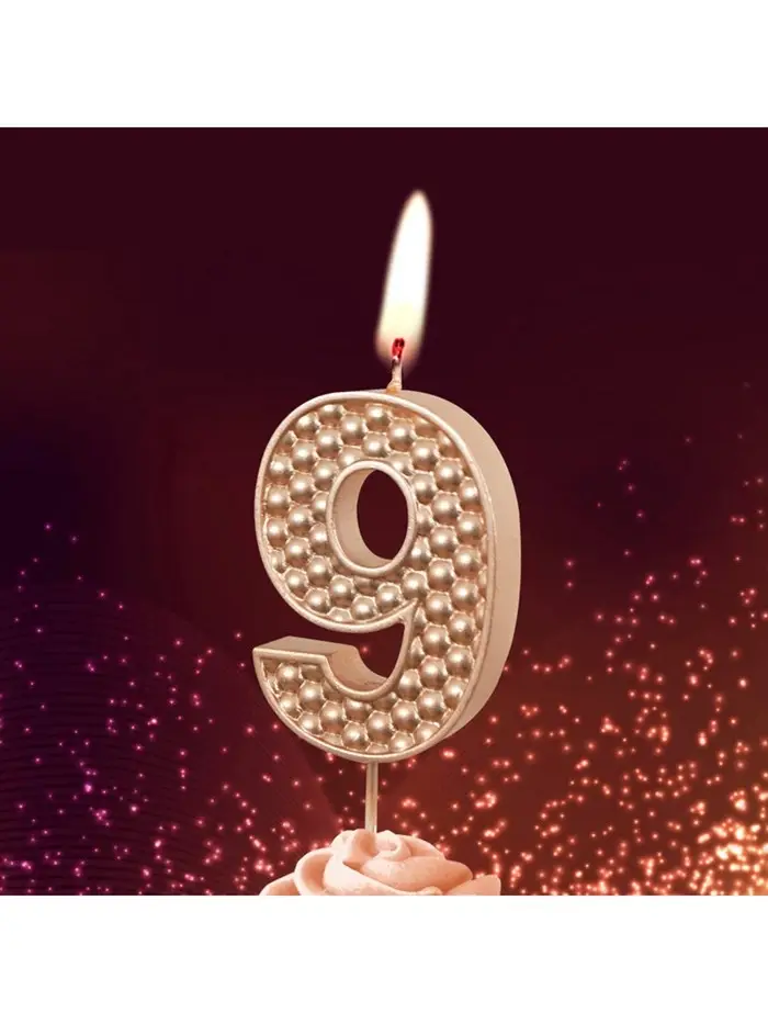 Свеча в торт на шпажке "Жемчужная", цифра "9", шампань