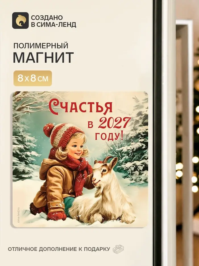 Магнит новогодний, полимерный &laquo;Счастья&raquo;, 8&times;8 см