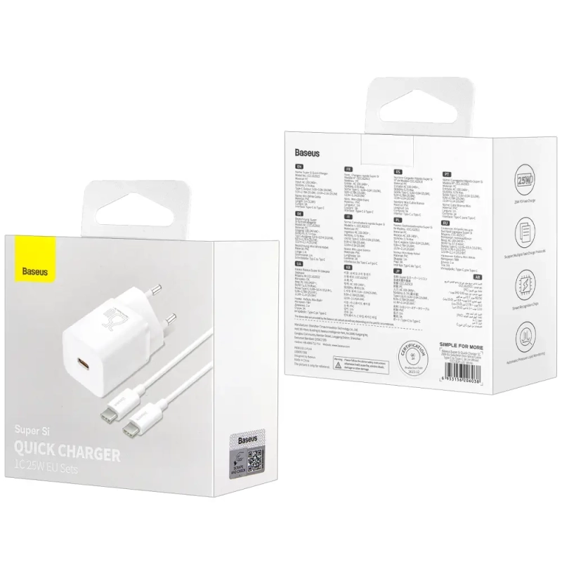 Сетевое зарядное устройство с кабелем Type-C-Type-C PD25W TZCCSUP-L02 Baseus белое