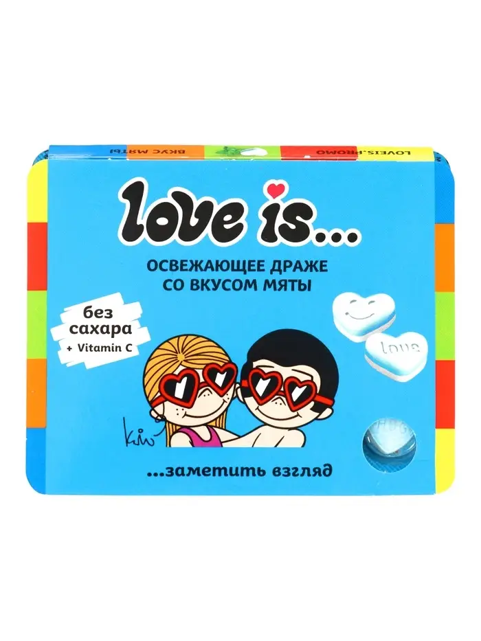 Освежающие конфеты Love is...в форме сердца со вкусом мяты, в блистере и обечайке, 10.8 г