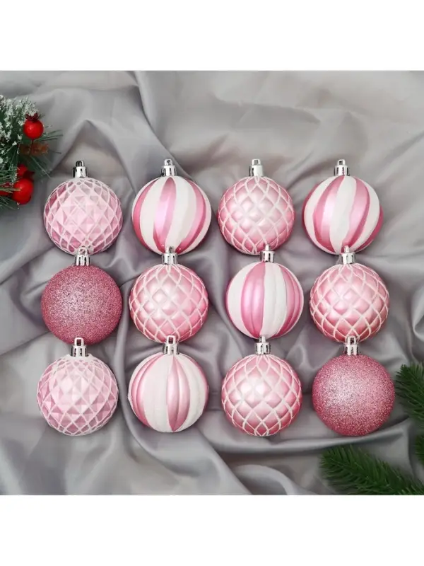 Ёлочные игрушки &laquo;Зефир&raquo;, шары новогодние, d=6 см, набор 12 шт., розовый