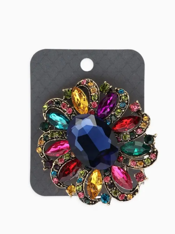 Брошь "Императрица" цветок распустившийся, цветная в чернёном золоте