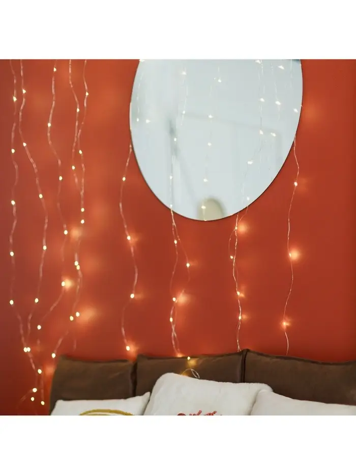 Гирлянда &laquo;Занавес&raquo; 2&times;3 м, роса, IP20, серебристая нить, 450 LED, свечение тёплое белое, 8 режимов, 220 В