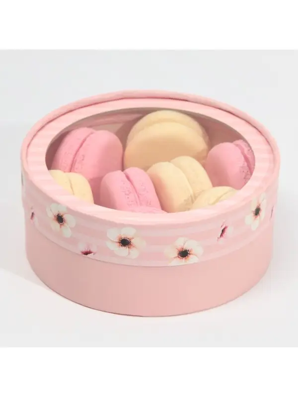 Коробка для макарун, кондитерская упаковка тубус с окном, &laquo;Цветы&raquo; 16&times;16&times;5 см