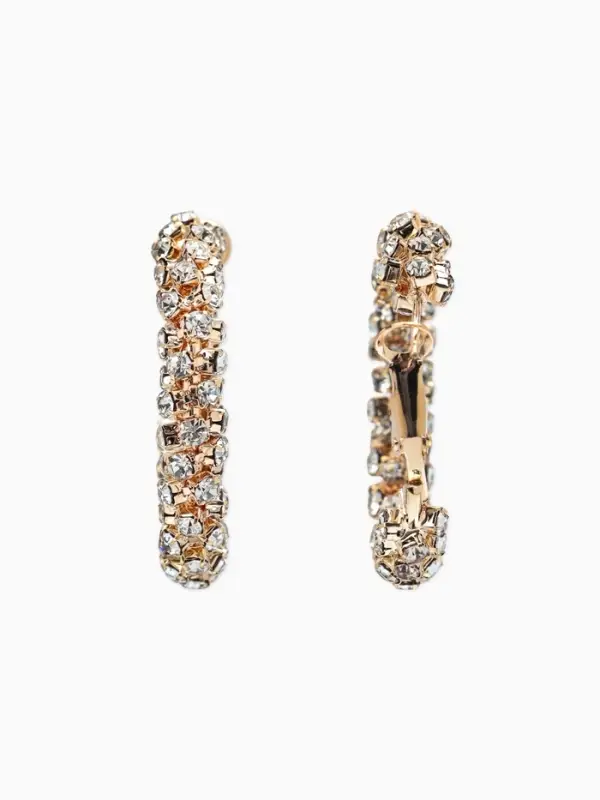 Серьги-кольца со стразами &laquo;Россыпь&raquo;, d=3.5 см, белые в золоте